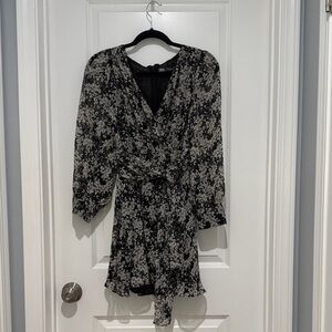 Zara Black and White Floral Long Sleeve Dress